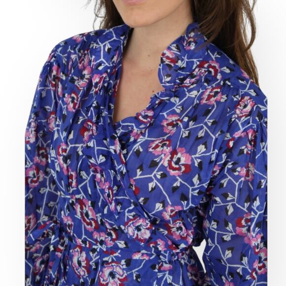 ISABEL MARANT ETOILE Maelys Wrap Midi Dress Floral Blue Ruffle Tapestry Wedding - Picture 2 of 12